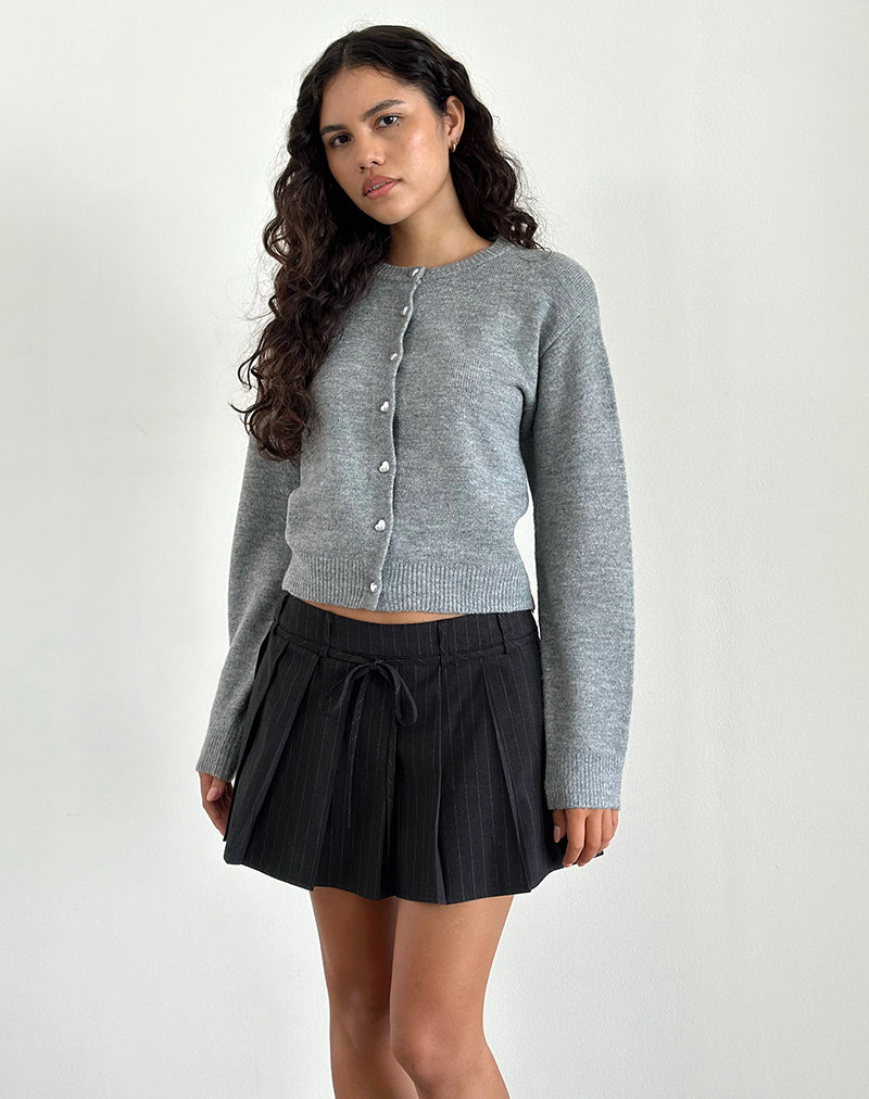 Calina Pleated Mini Skirt in Black Pinstripe-Nico Sky