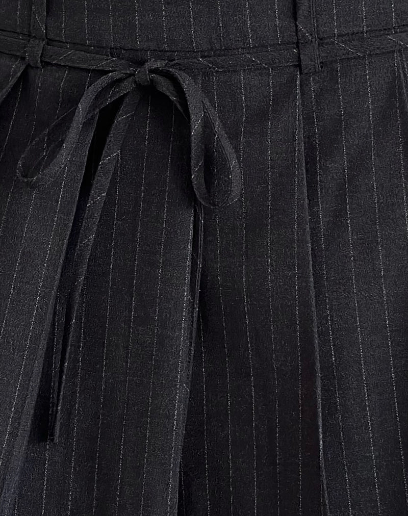 Calina Pleated Mini Skirt in Black Pinstripe-Nico Sky