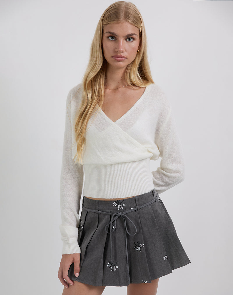 Calina Skirt in Floral Embroidery Tailoring Charcoal-Nico Sky