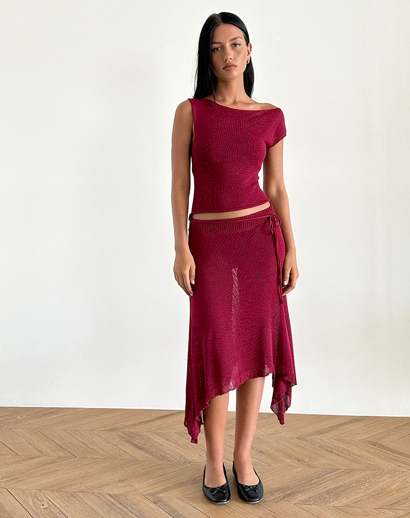 Calypso Top in Sheer Knit Red-Nico Sky