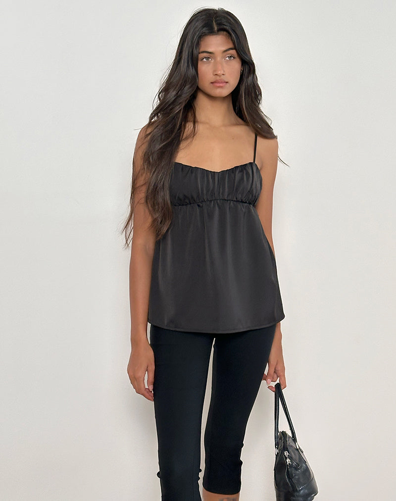 Camden Longline Cami Top in Satin Black-Nico Sky