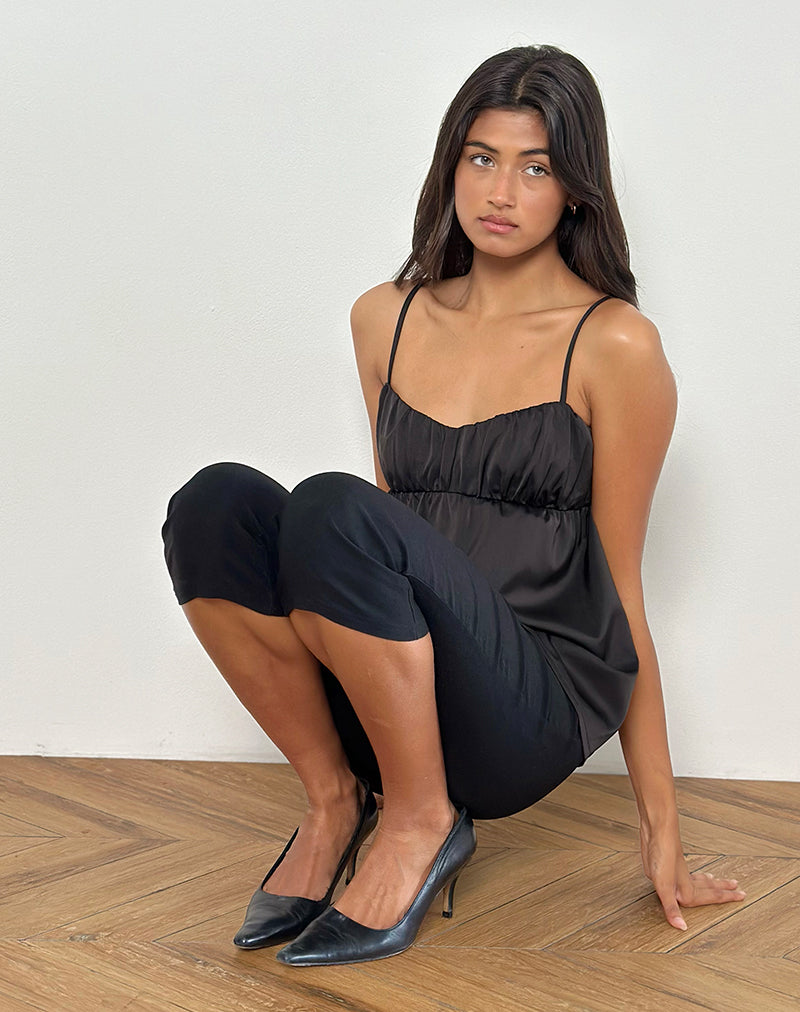 Camden Longline Cami Top in Satin Black-Nico Sky