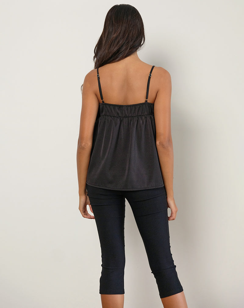 Camden Longline Cami Top in Satin Black-Nico Sky