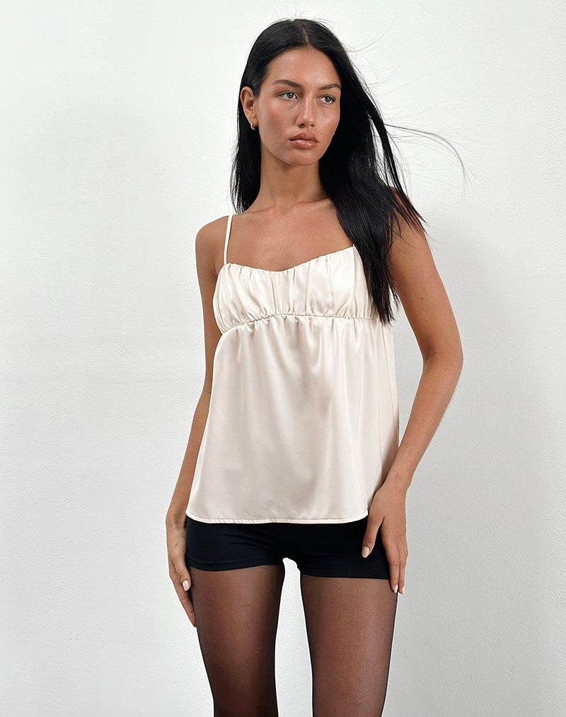 Camden Longline Cami Top in Satin Ivory-Nico Sky
