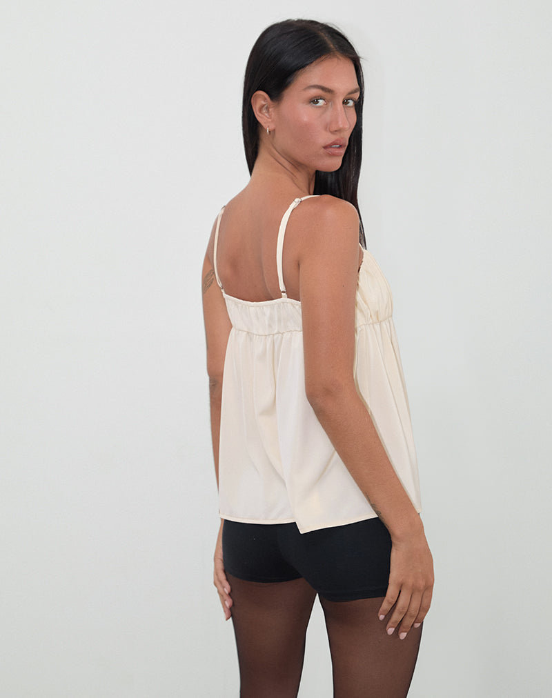 Camden Longline Cami Top in Satin Ivory-Nico Sky