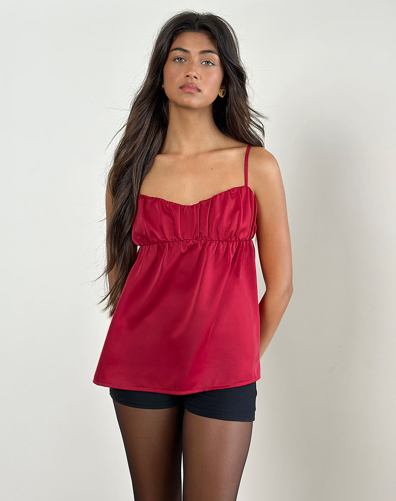 Camden Longline Cami Top in Satin Red-Nico Sky