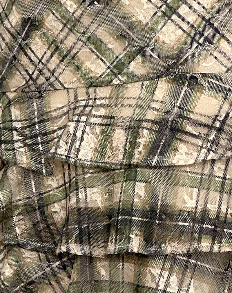 Camigo Mini Skirt in Printed Lace Retro Plaid-Nico Sky