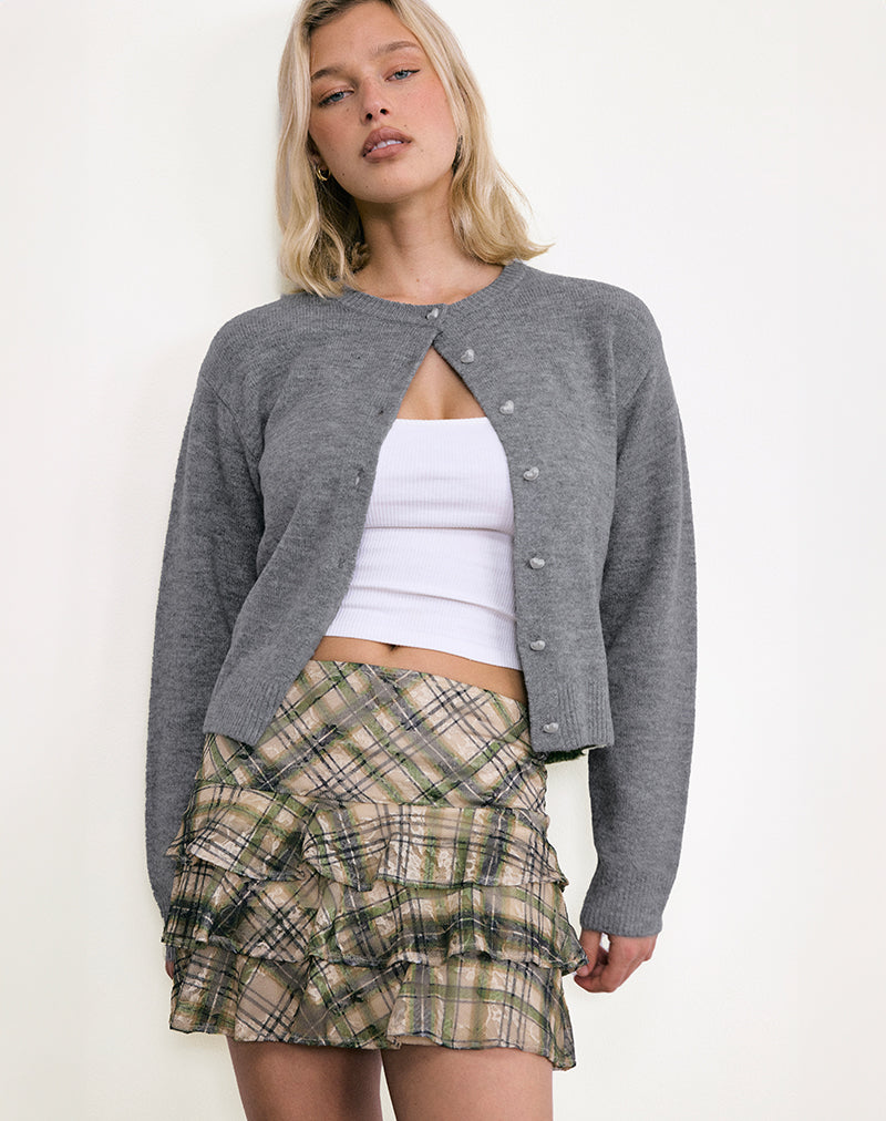 Camigo Mini Skirt in Printed Lace Retro Plaid-Nico Sky