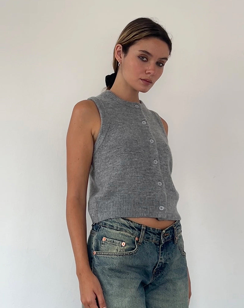 Cancri Button Through Vest in Grey-Nico Sky