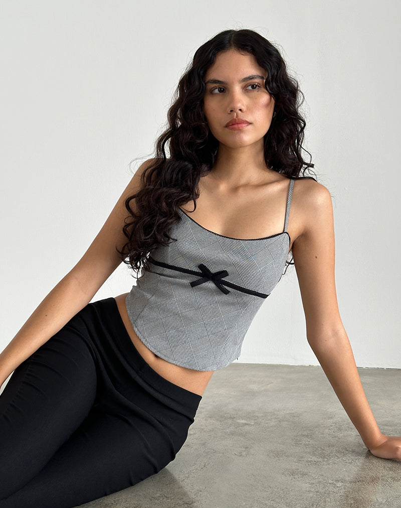 Canika Corset Top in Black and White Multi Check-Nico Sky