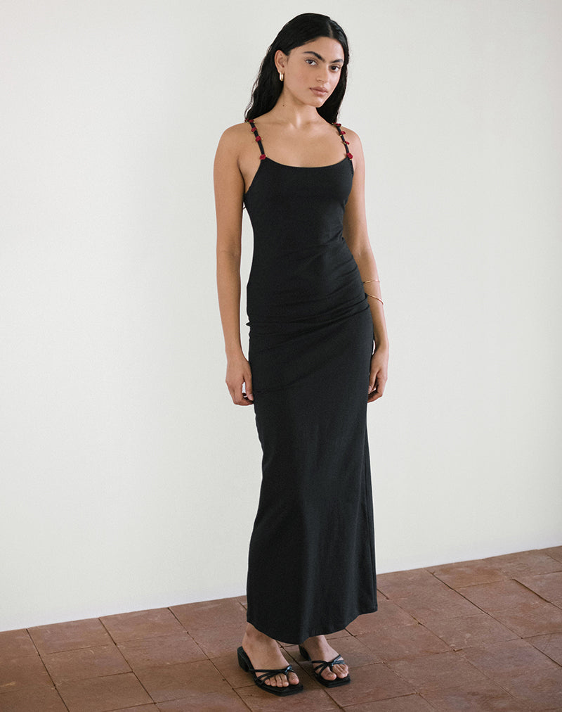 Cantana Maxi Dress in Black with Red Rosette-Nico Sky