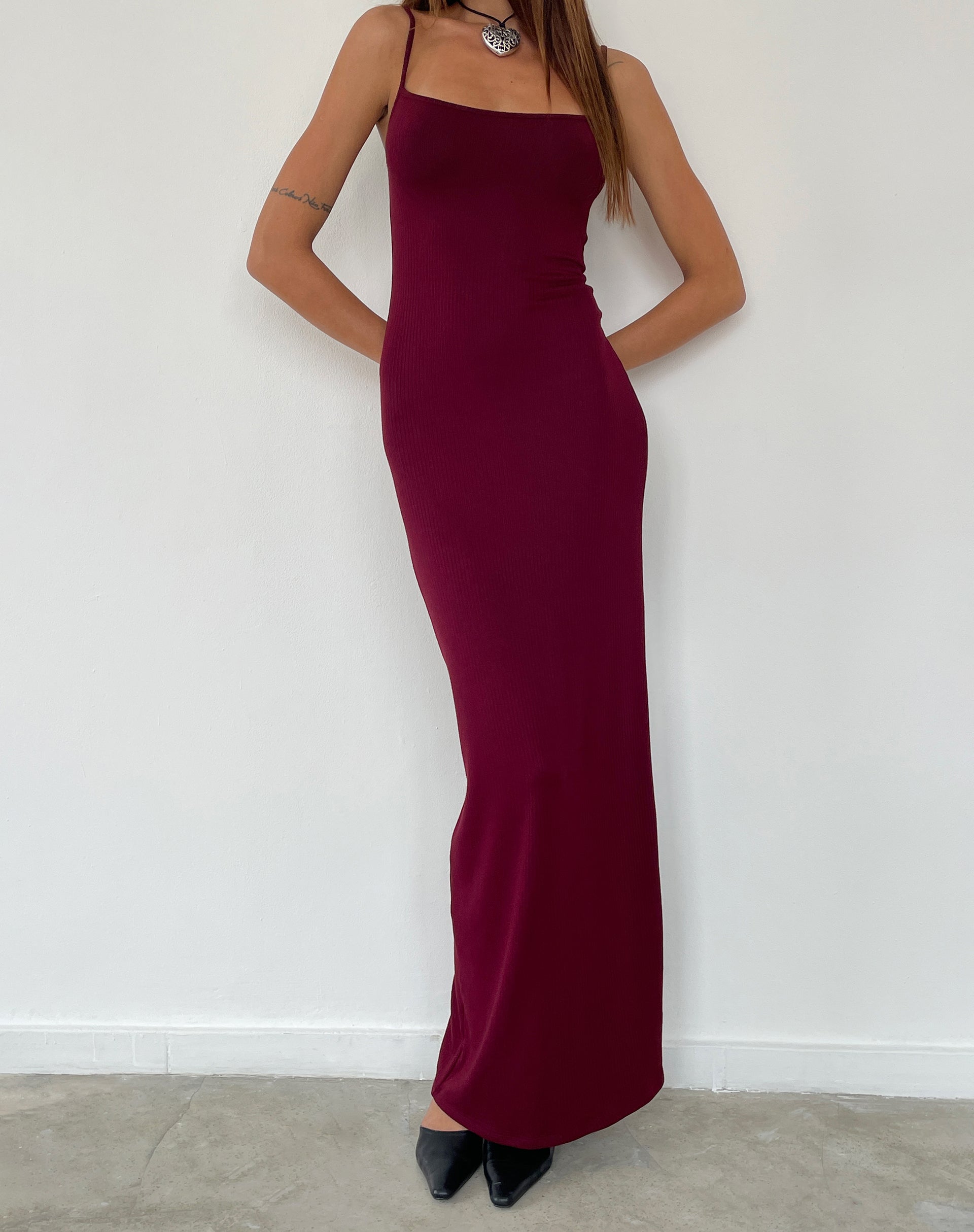 Cantha Maxi Dress in Rib Burgundy-Nico Sky