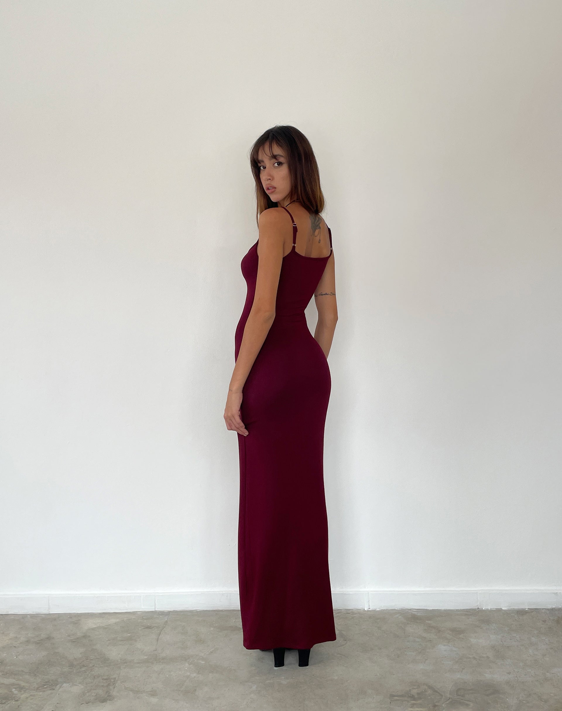 Cantha Maxi Dress in Rib Burgundy-Nico Sky