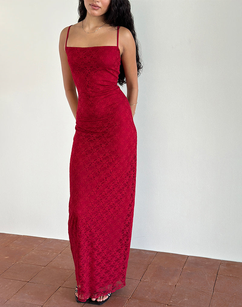 Cantha Maxi Dress in Mari Lace Red-Nico Sky