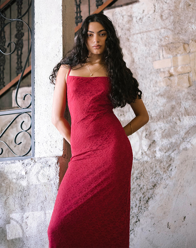 Cantha Maxi Dress in Mari Lace Red-Nico Sky