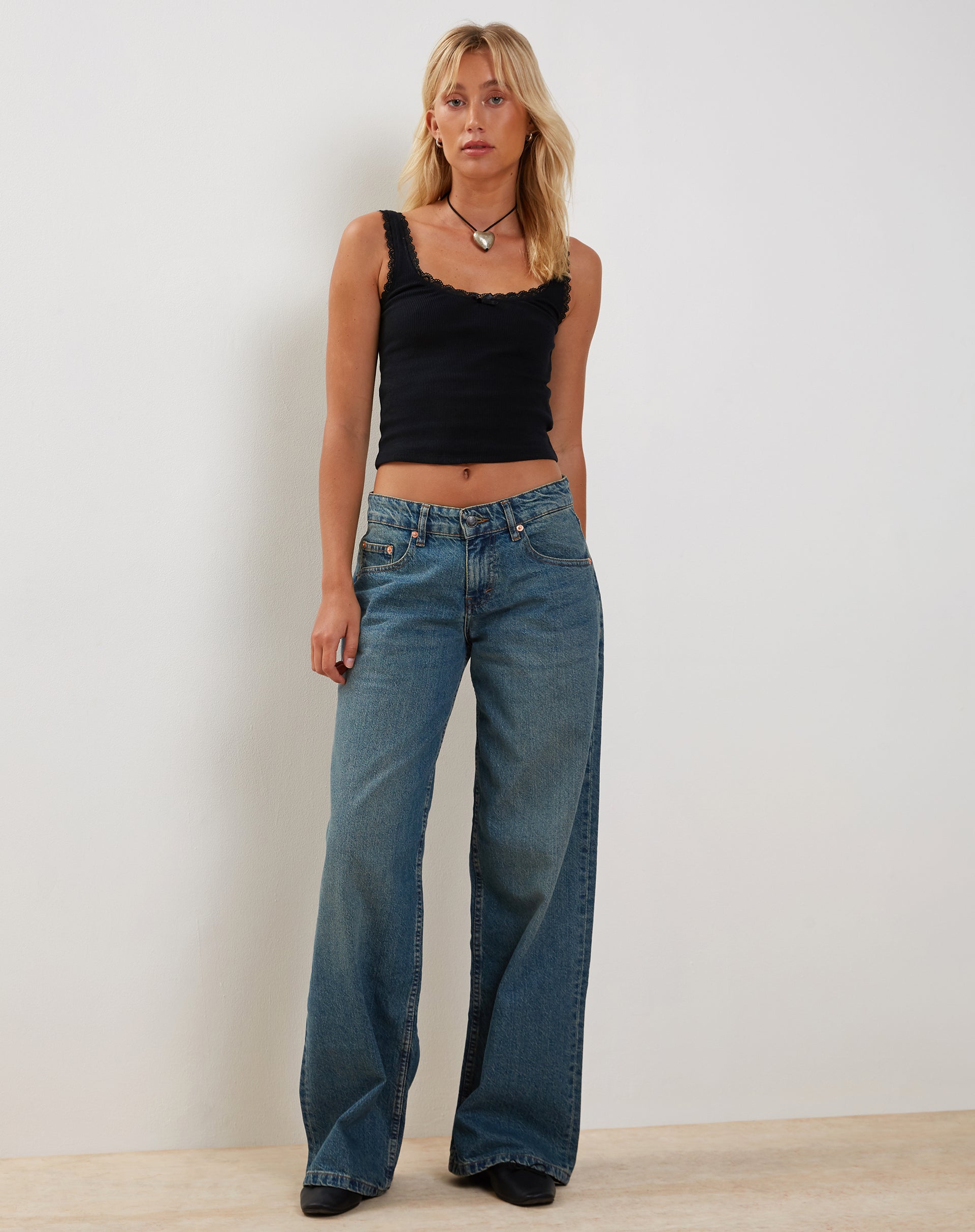 Carillo Lace Trim Vest Top in Black-Nico Sky