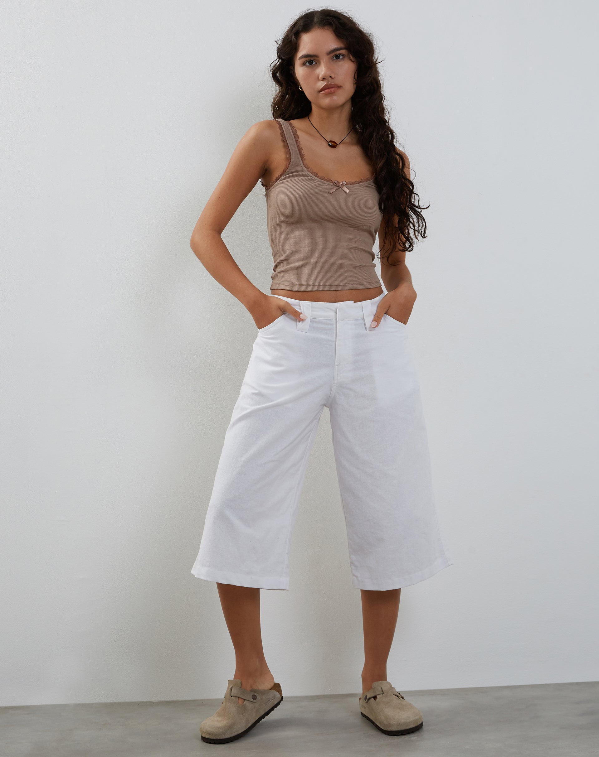 Carillo Lace Trim Vest Top in Coffee-Nico Sky