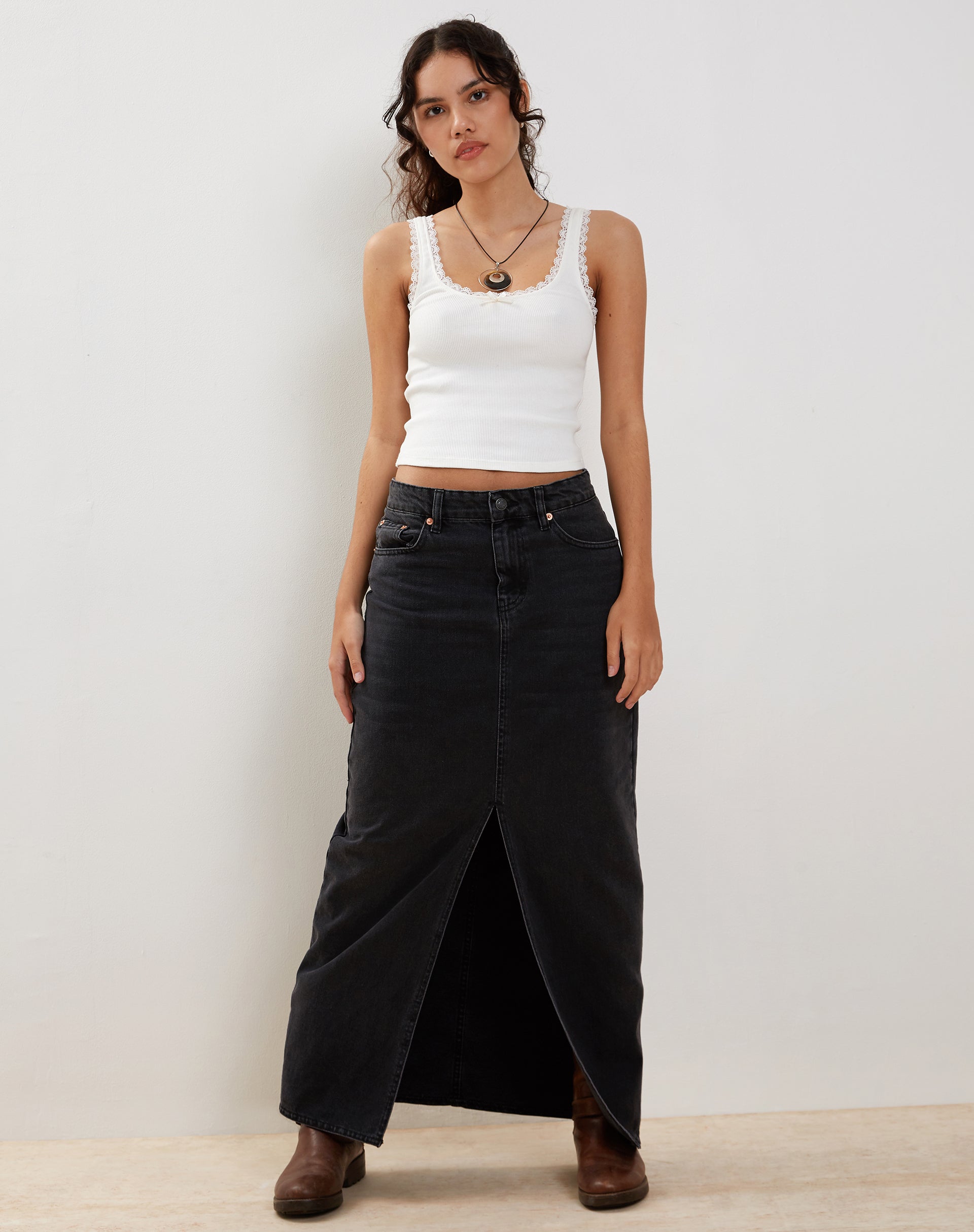 Carillo Lace Trim Vest Top in White-Nico Sky