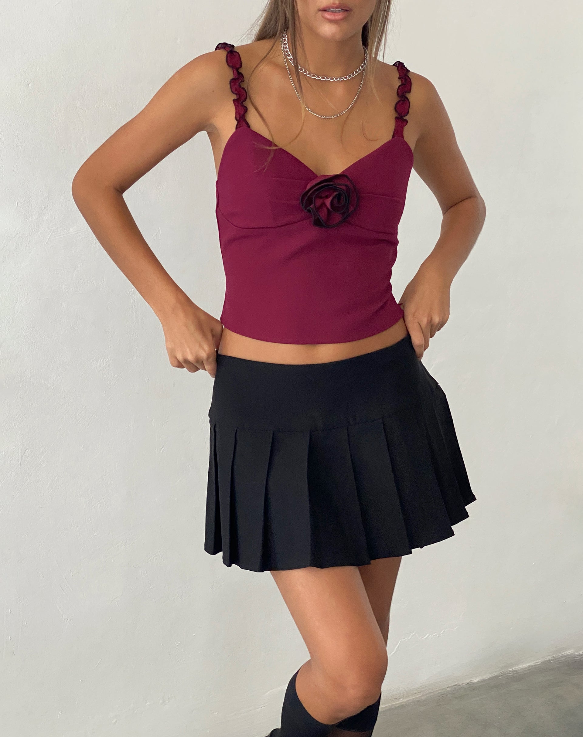Carini Cami Top in Burgundy with Rosette-Nico Sky