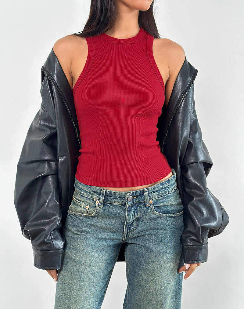 Cariter Racer Vest Top in Ribbed Adrenaline Red-Nico Sky