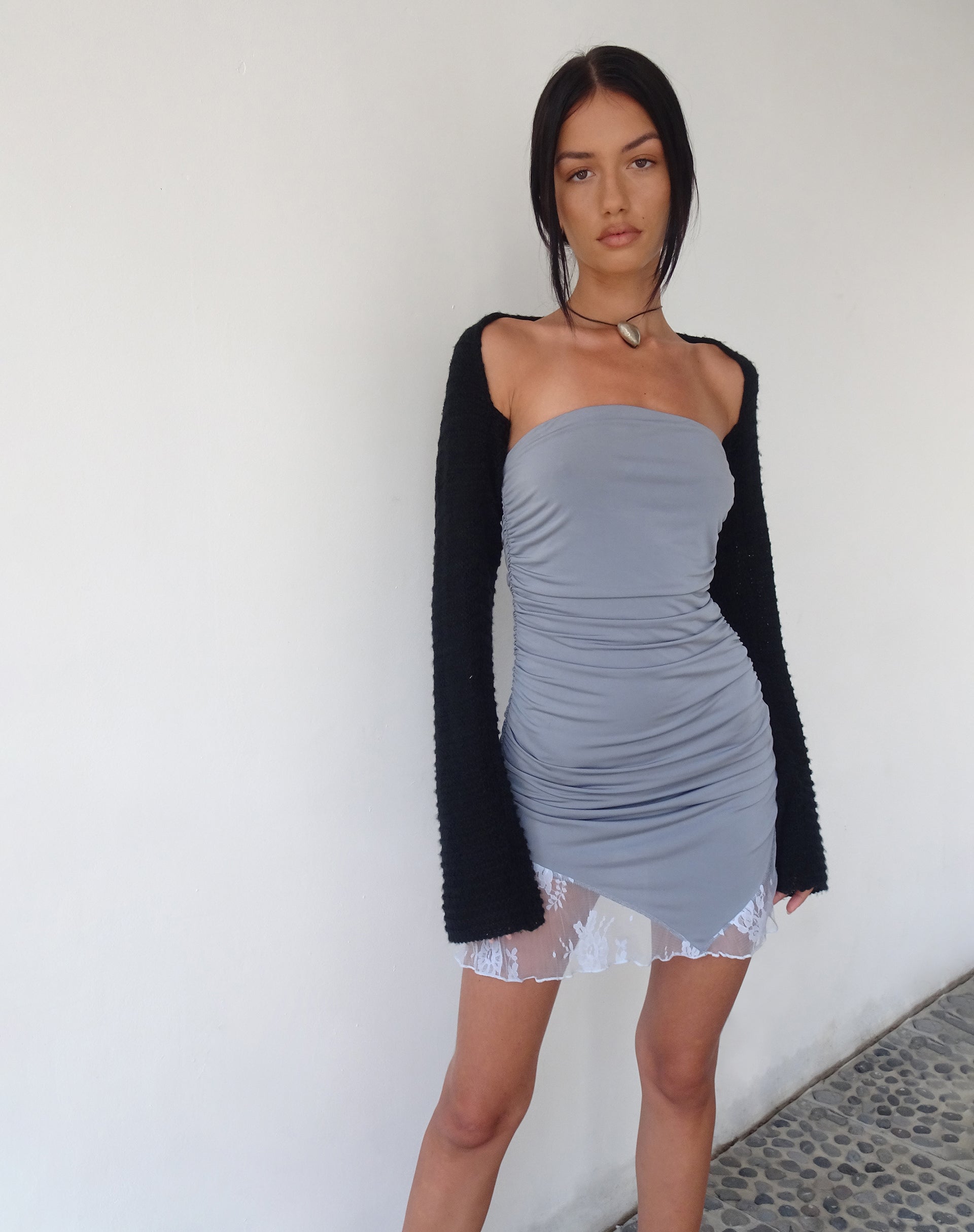 MOTEL X JACQUIE Carlie Bandeau Mini Dress in Slinky Grey-Nico Sky