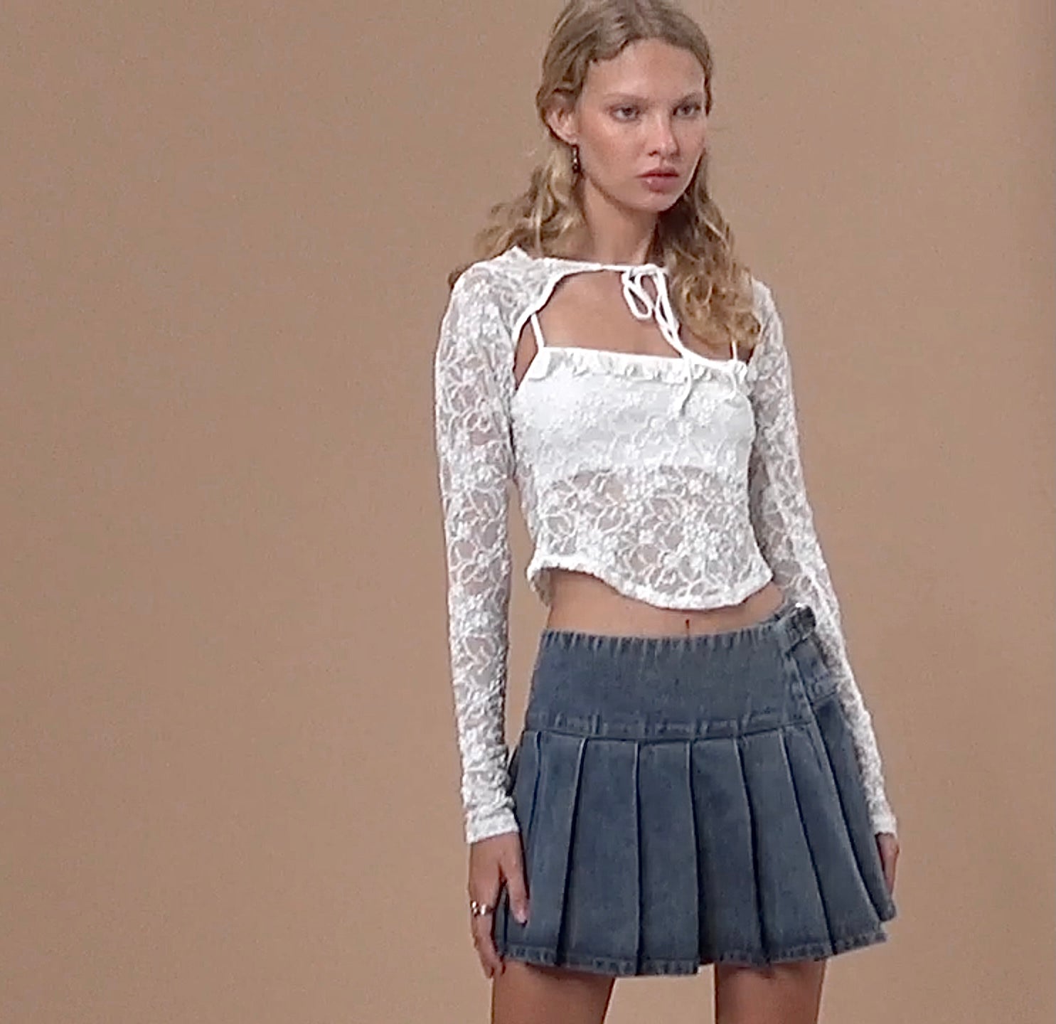 Castari Denim Pleated Mini Skirt in Acid Blue-Nico Sky