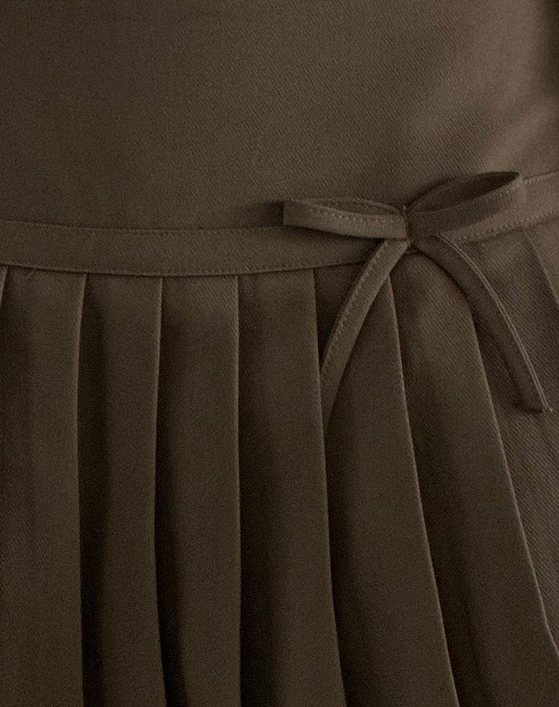 Carlita Pleated Mini Skirt with Bow in Light Brown-Nico Sky