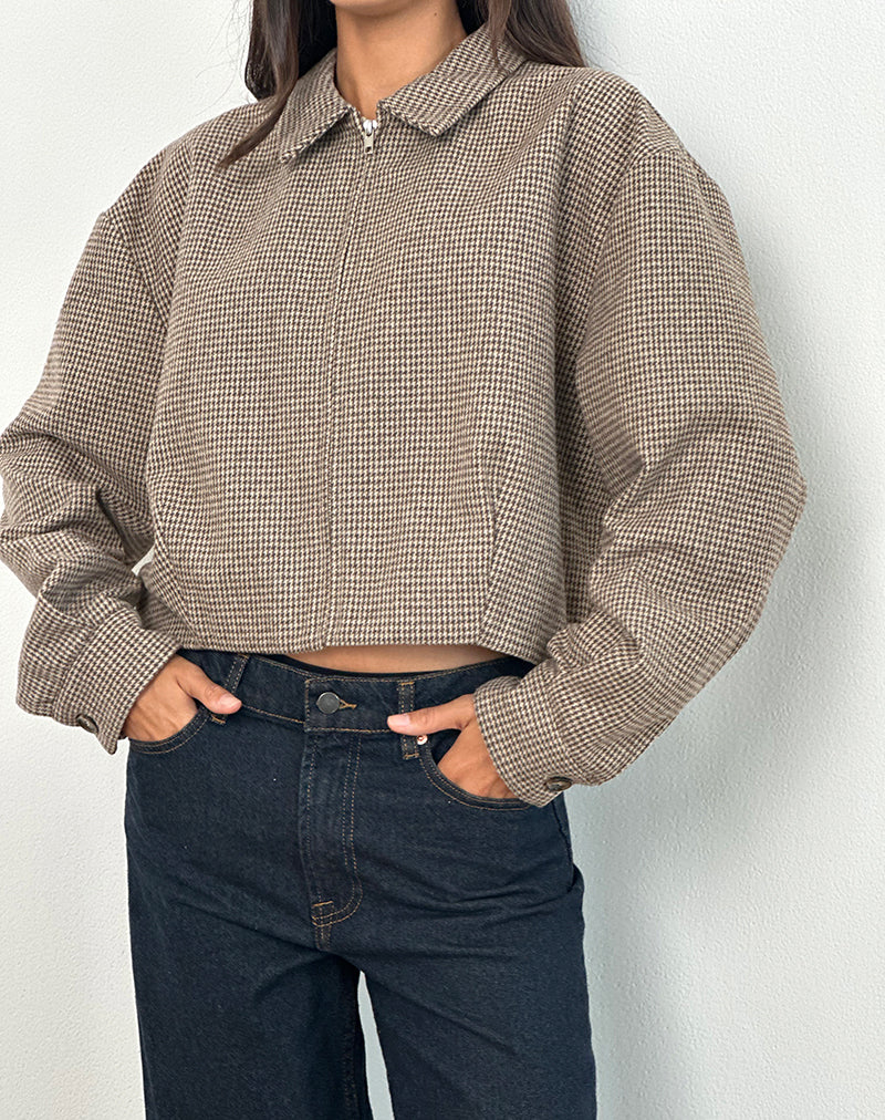 Carlo Cropped Jacket in Check Brown-Nico Sky