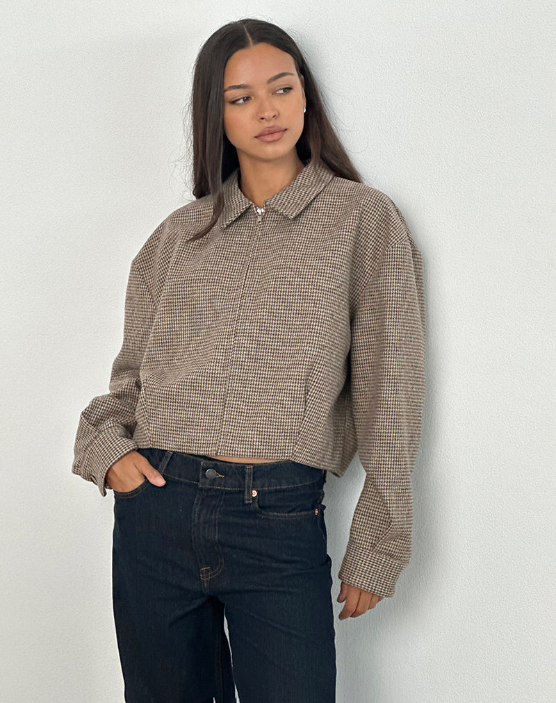 Carlo Cropped Jacket in Check Brown-Nico Sky