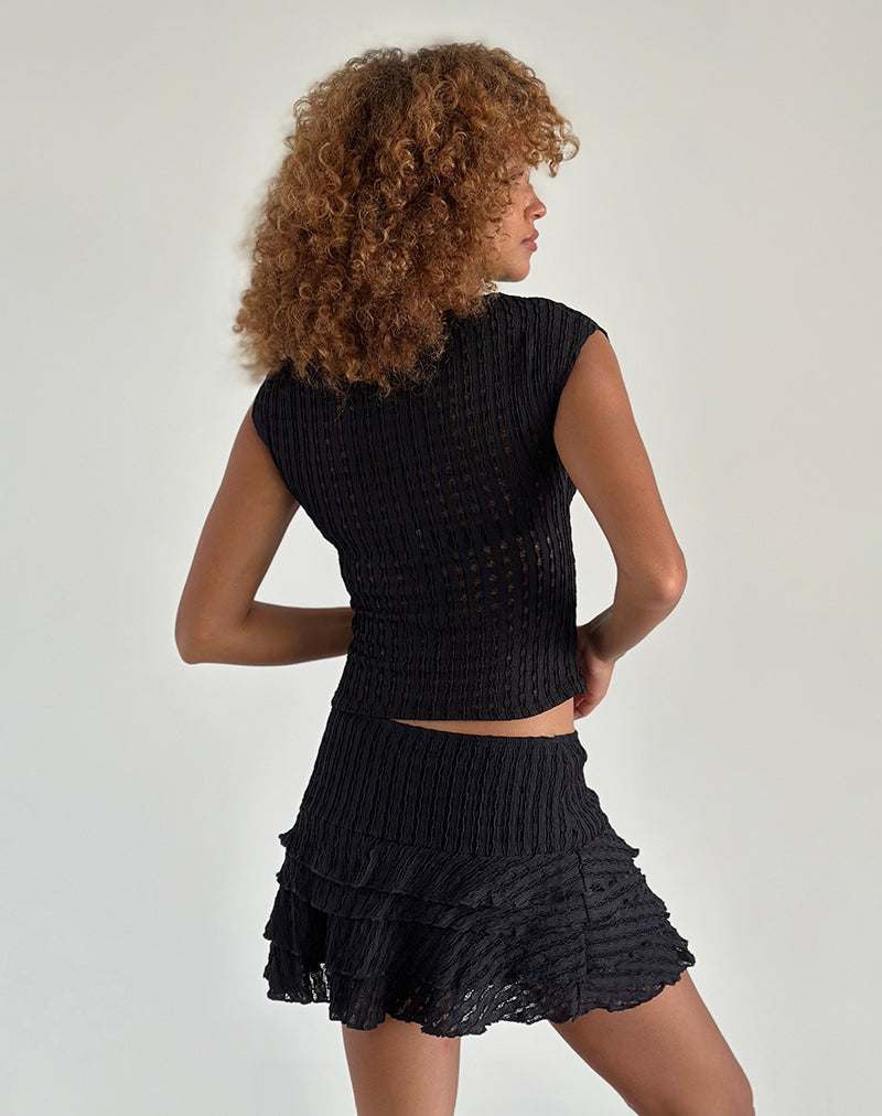 Carlota Mini Skirt In Crinkle Jet Black-Nico Sky
