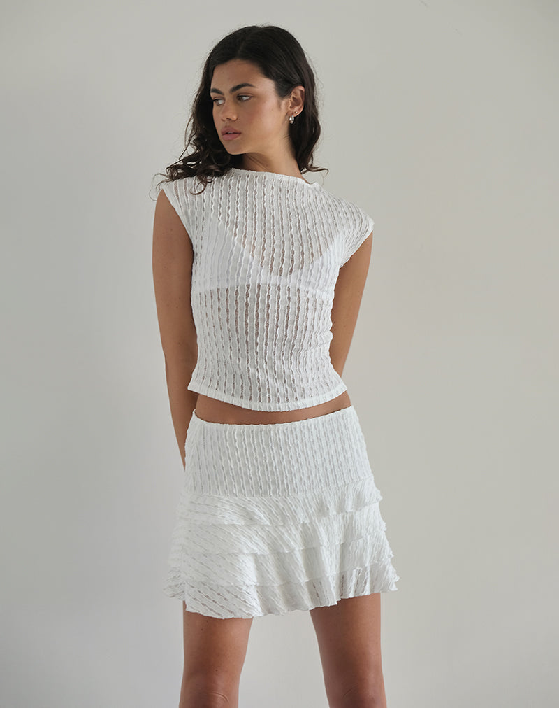 Carlota Mini Skirt in Crinkle White-Nico Sky