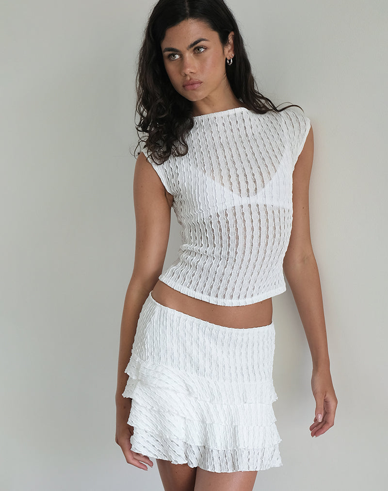 Nova Top in Crinkle White-Nico Sky