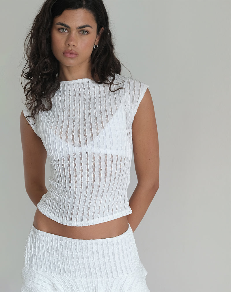 Nova Top in Crinkle White-Nico Sky