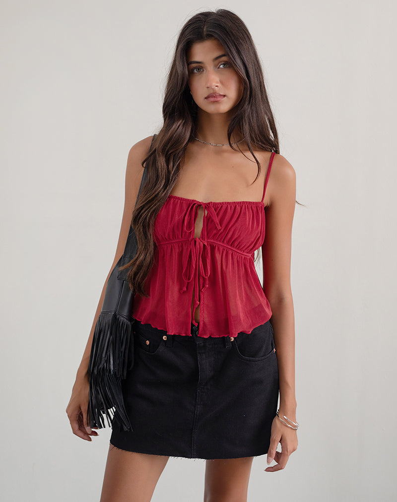 Carmina Cami Top in Mesh Cherry-Nico Sky