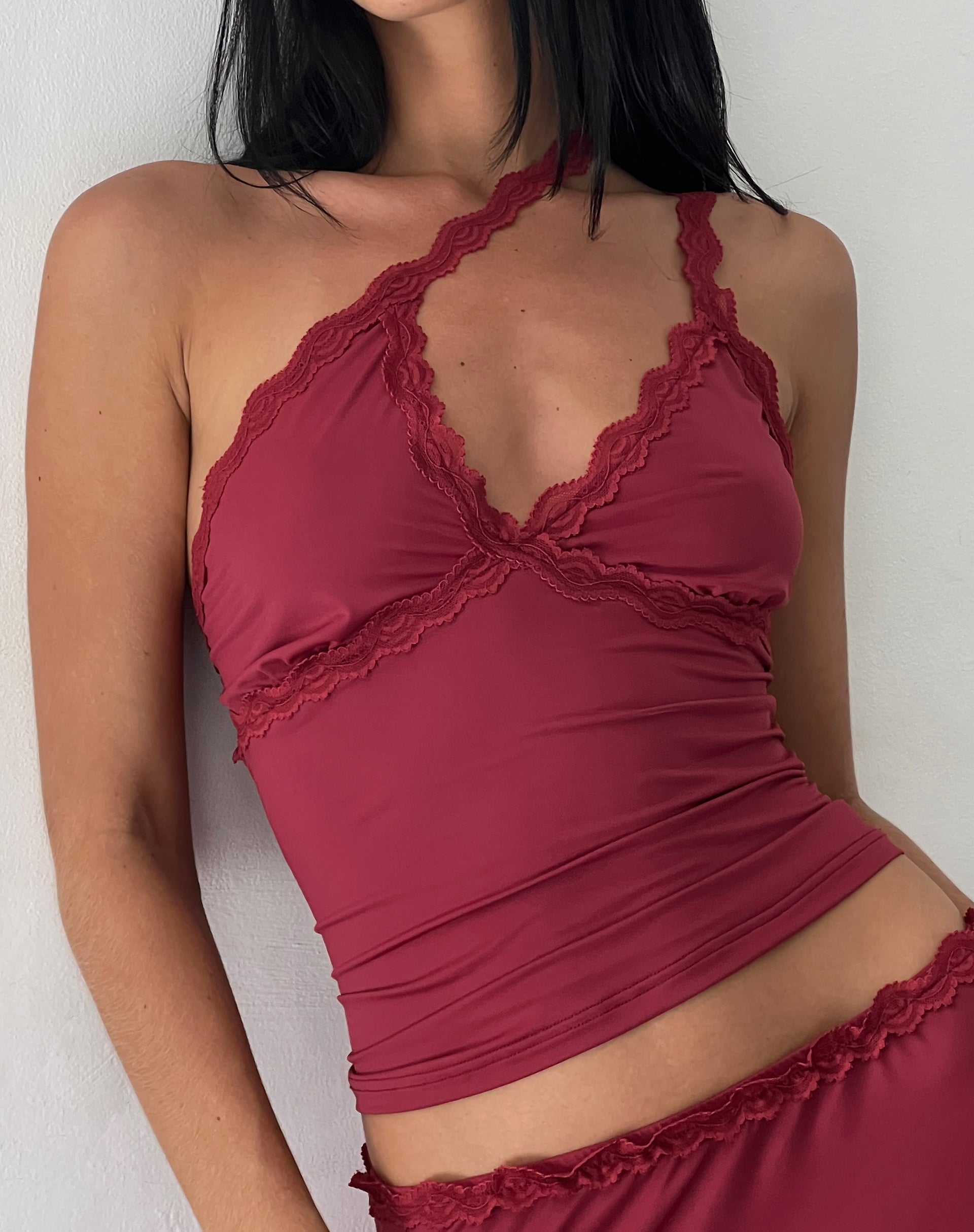 Carolina One Shoulder Top in Dark Cherry-Nico Sky