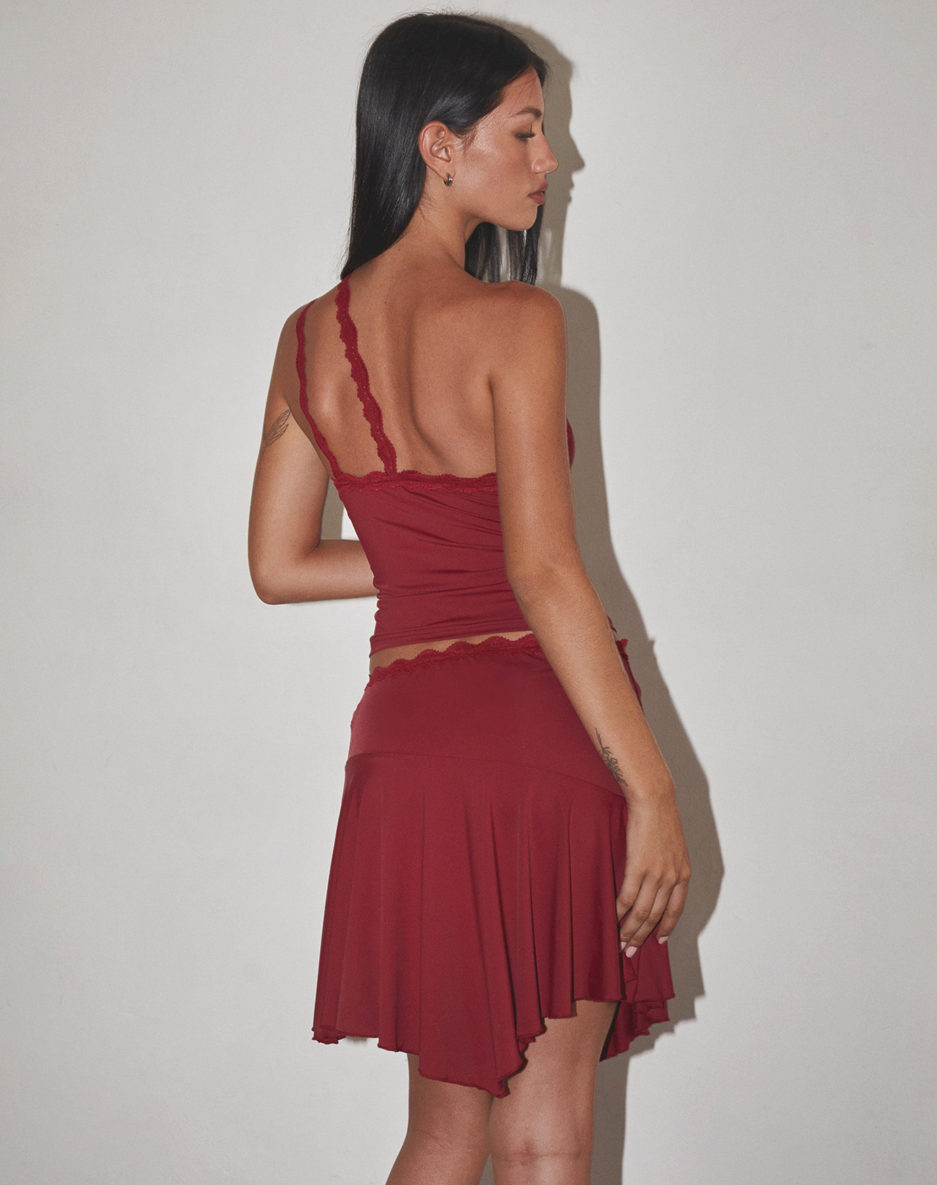 Carolina One Shoulder Top in Dark Cherry-Nico Sky