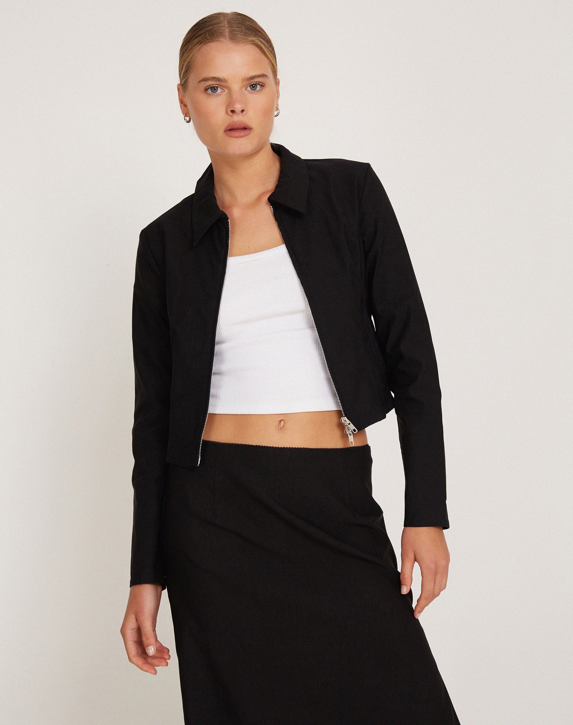 Carson Cropped Jacket in Black-Nico Sky