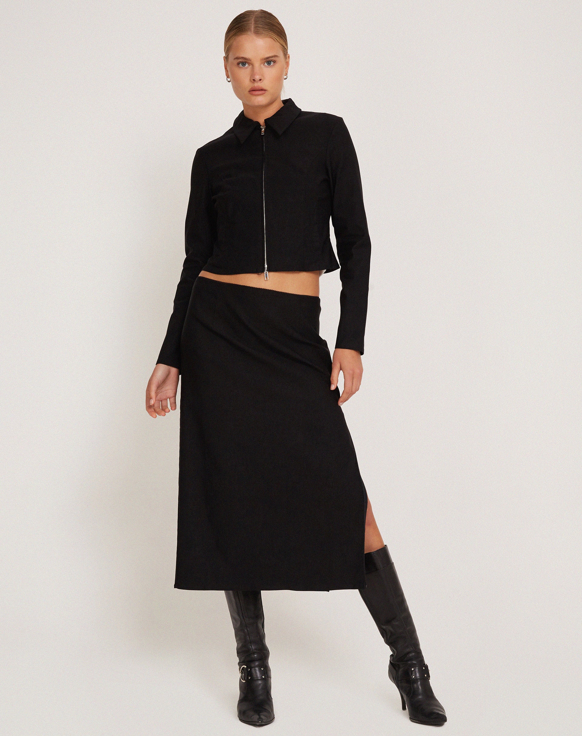 Carson Cropped Jacket in Black-Nico Sky