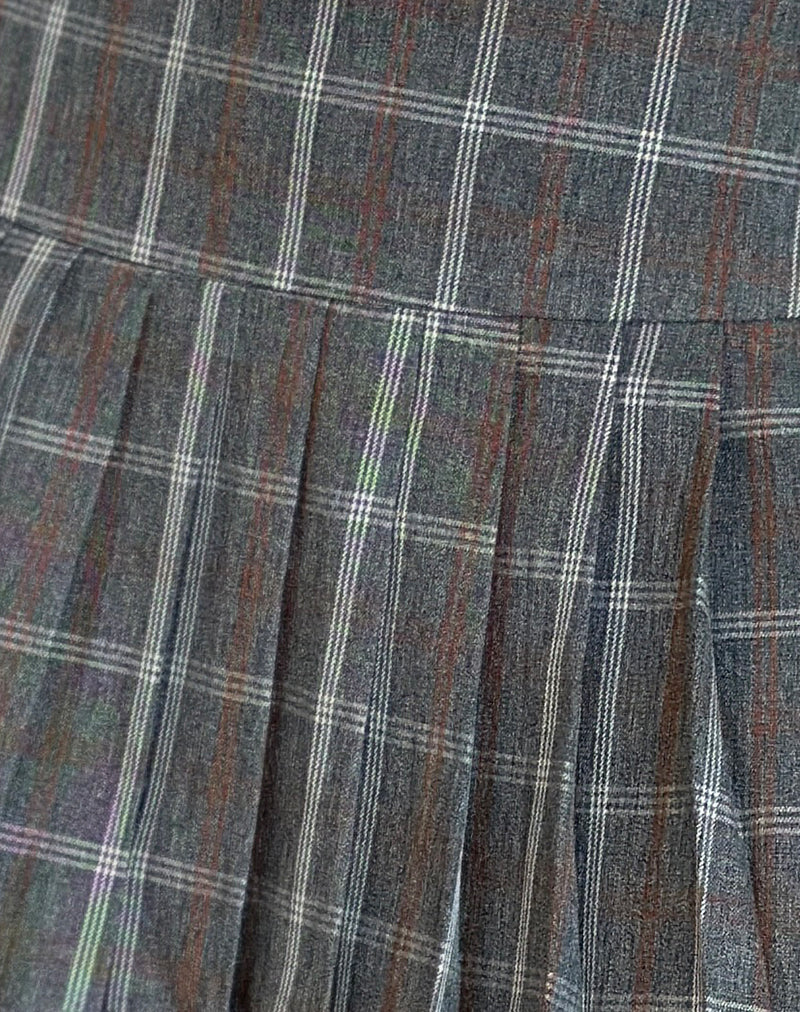 Cartala Pleated Mini Skirt in Grey Check-Nico Sky