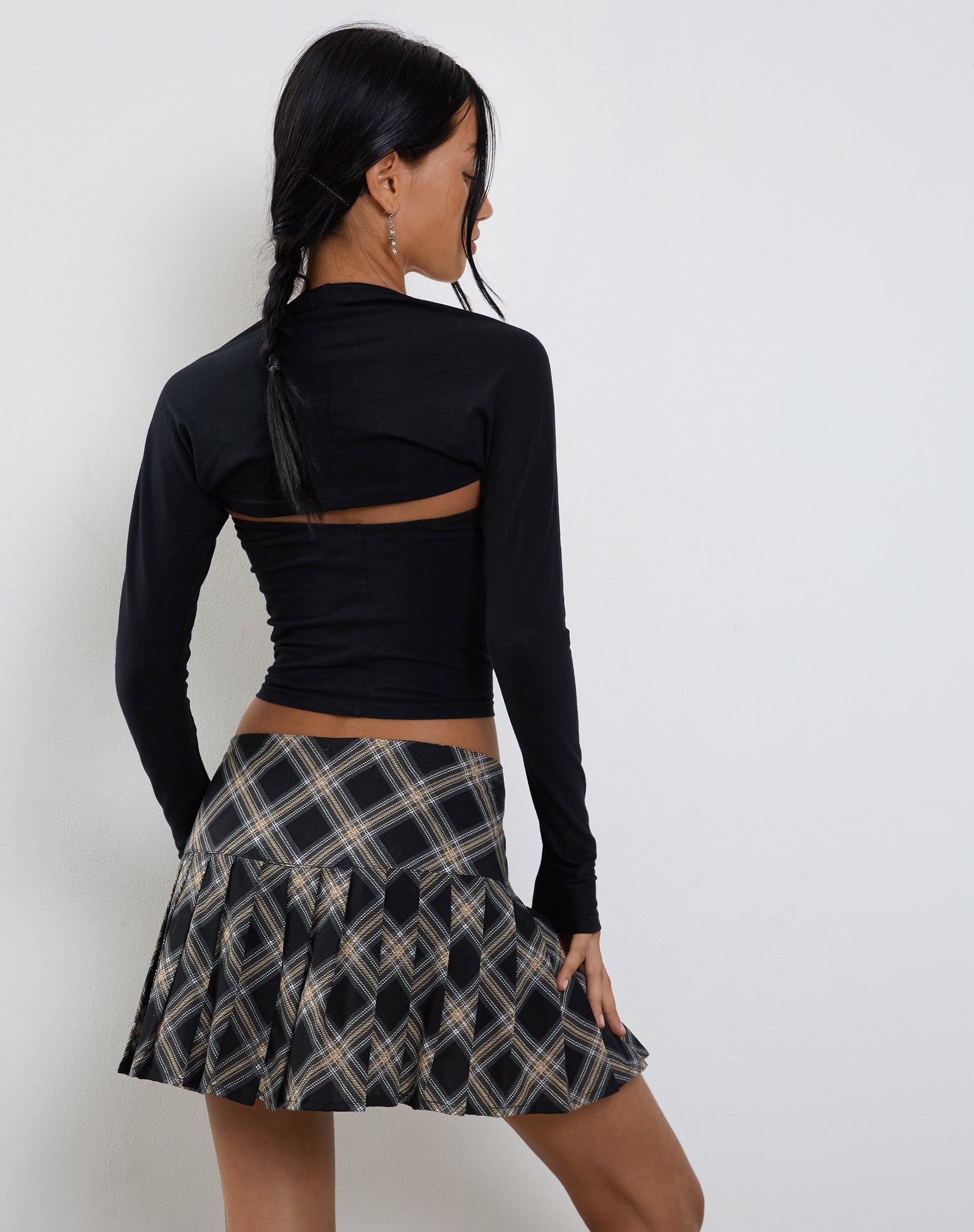 Casini Pleated Micro Skirt in Black and Grey Check-Nico Sky
