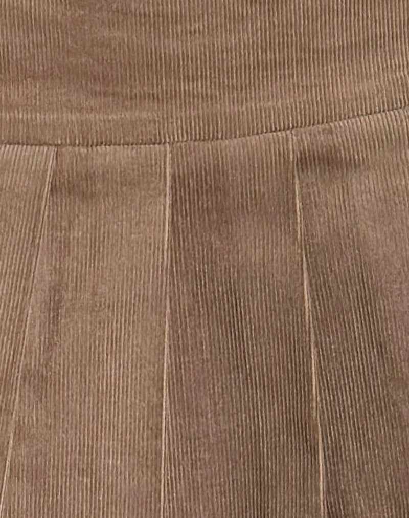 Casna Pleated Mini Skirt in Baby Cord Walnut Brown-Nico Sky