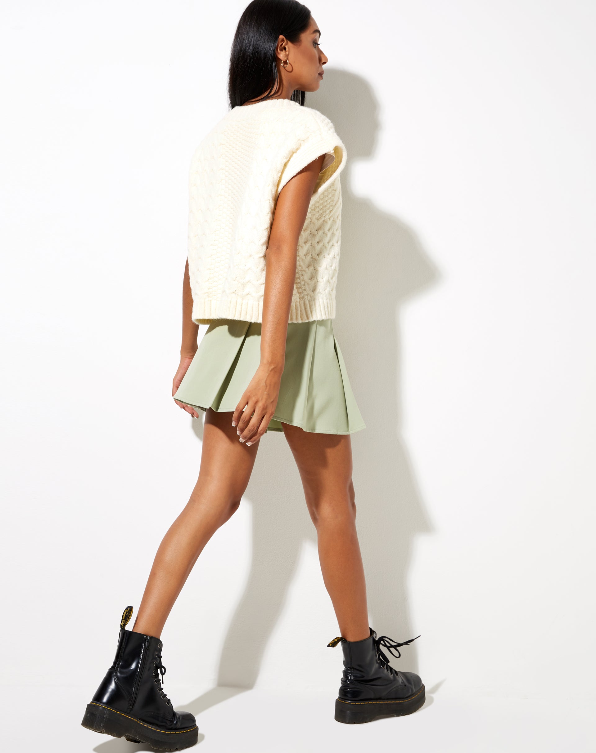 Cassia Pleated Skirt in Sage-Nico Sky