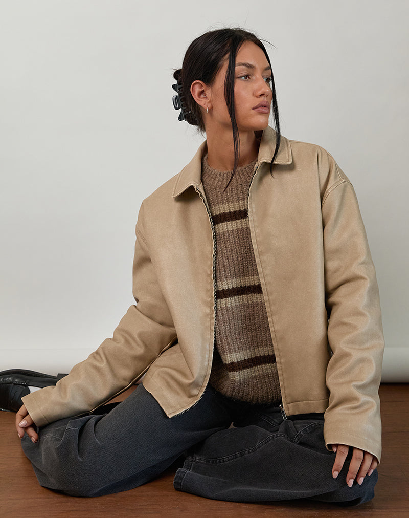 Catalin Jacket In Worn PU Sand-Nico Sky