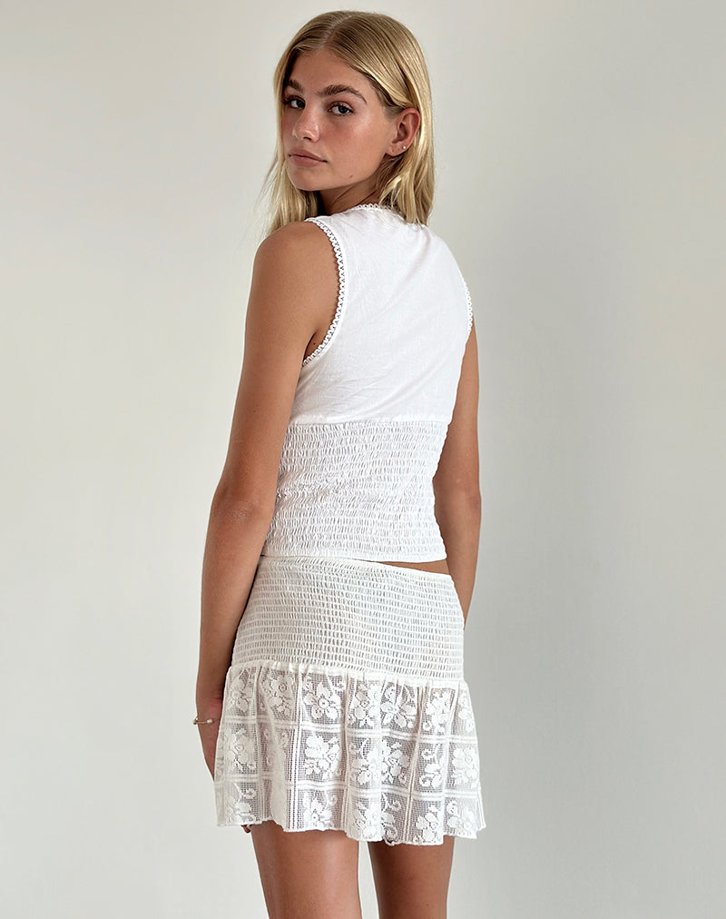 Cathyna Crochet Shirred Mini Skirt in Poplin White-Nico Sky