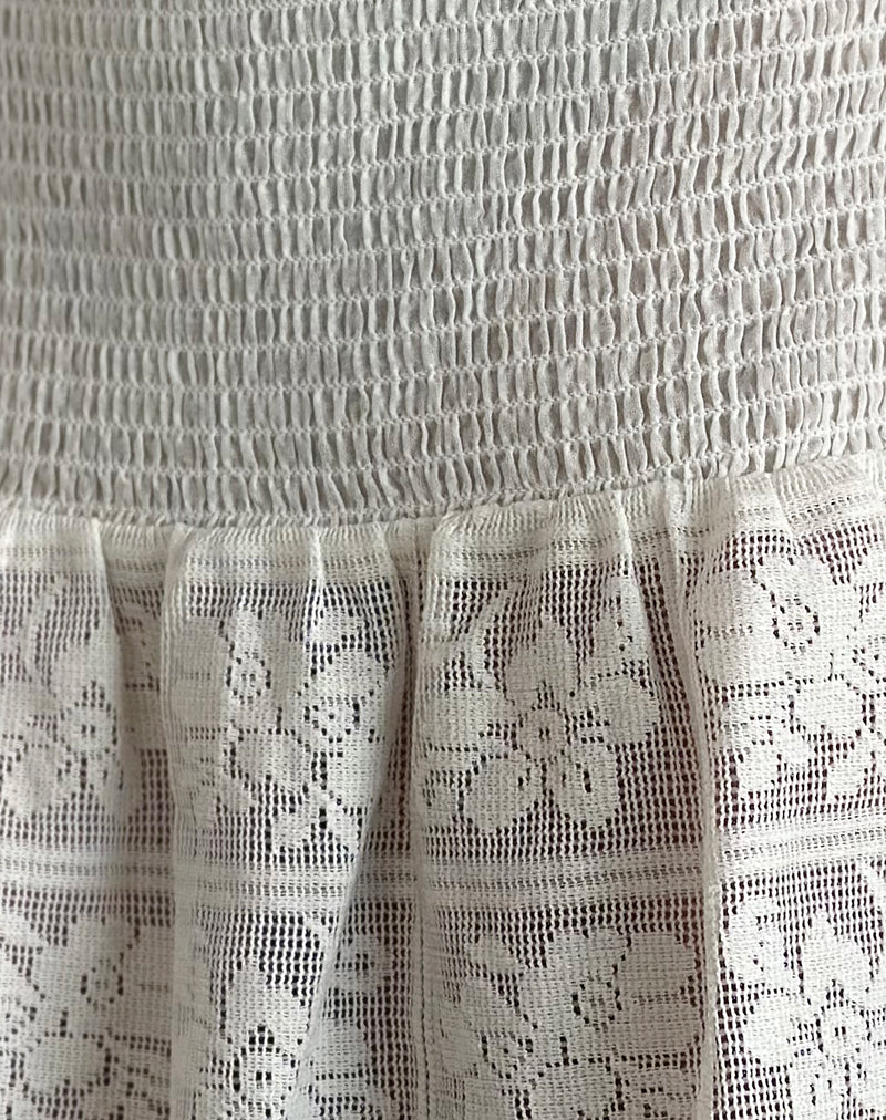 Cathyna Crochet Shirred Mini Skirt in Poplin White-Nico Sky