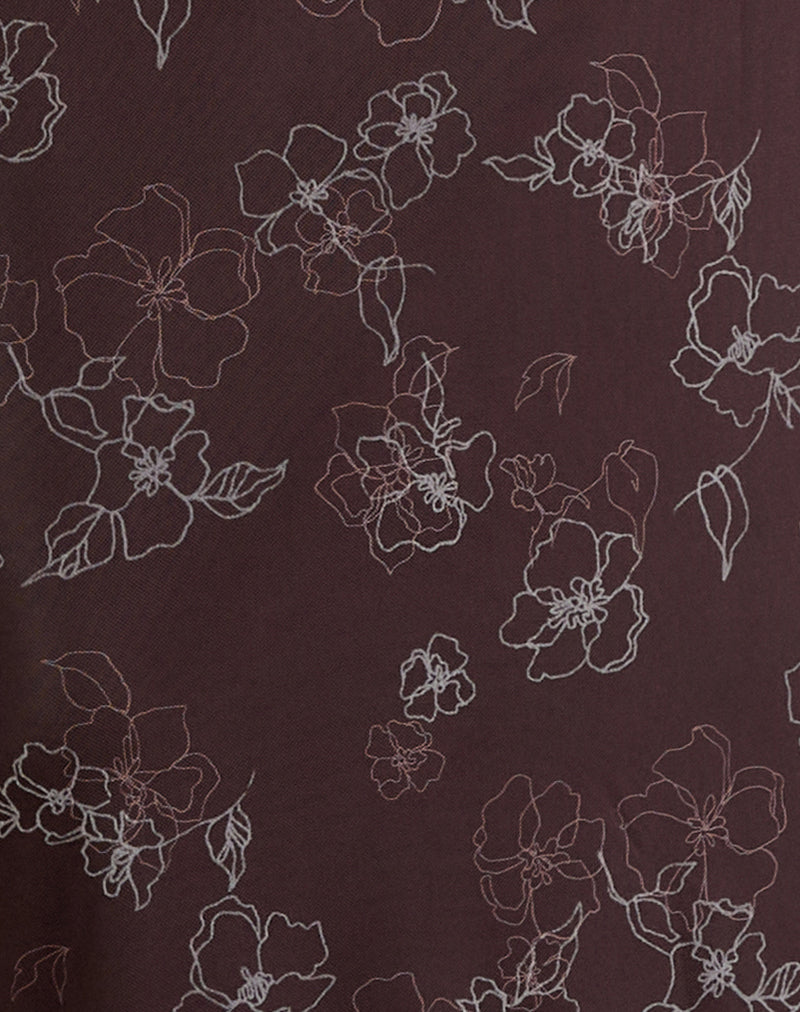 Catrin Midi Dress in Doodle Flower Flock Brown-Nico Sky