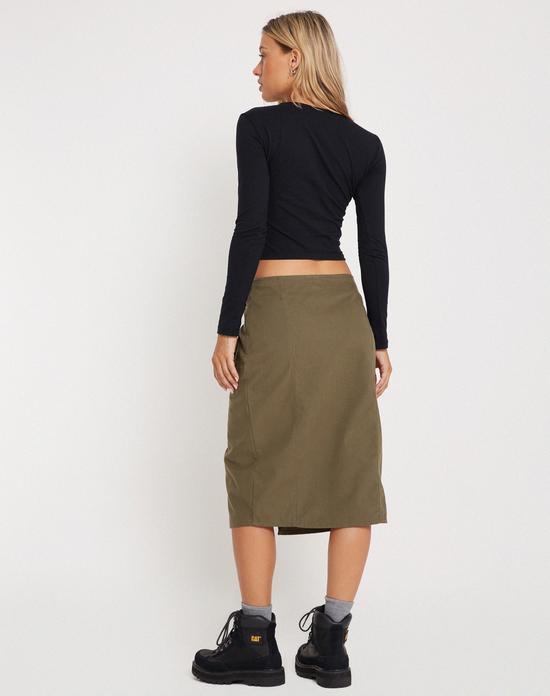 Catriona Midi Skirt in Military Khaki-Nico Sky