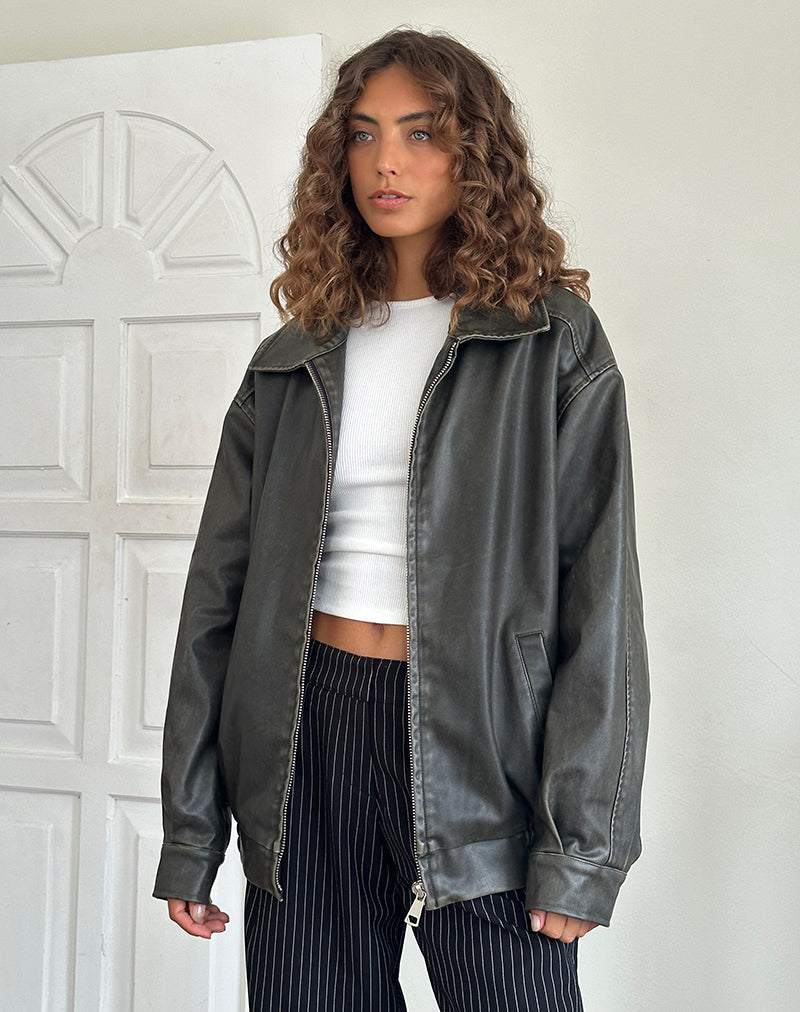 Cavita Distressed Jacket in PU Olive-Nico Sky