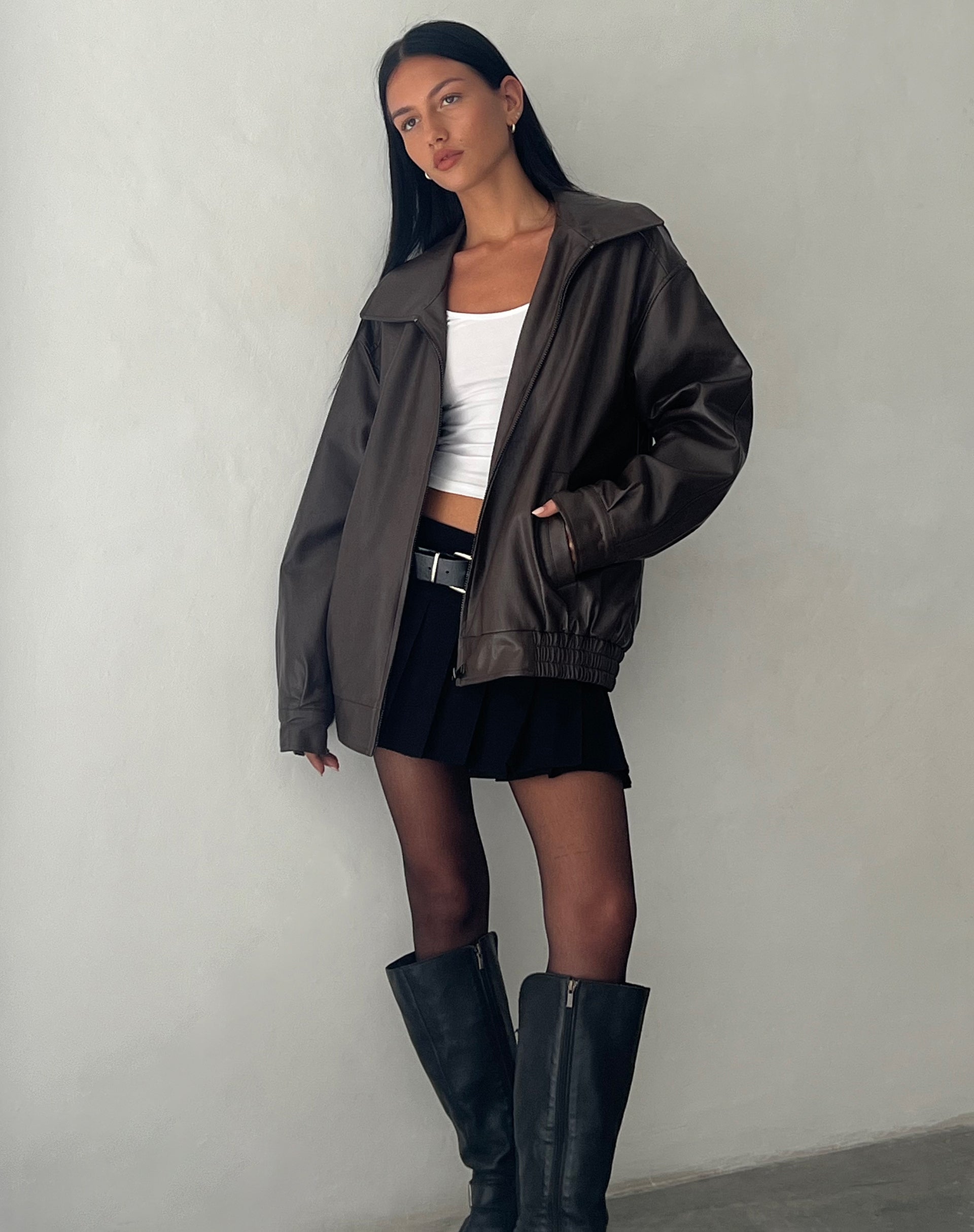 MOTEL X OLIVIA NEILL Cavita Jacket in PU Bitter Chocolate-Nico Sky