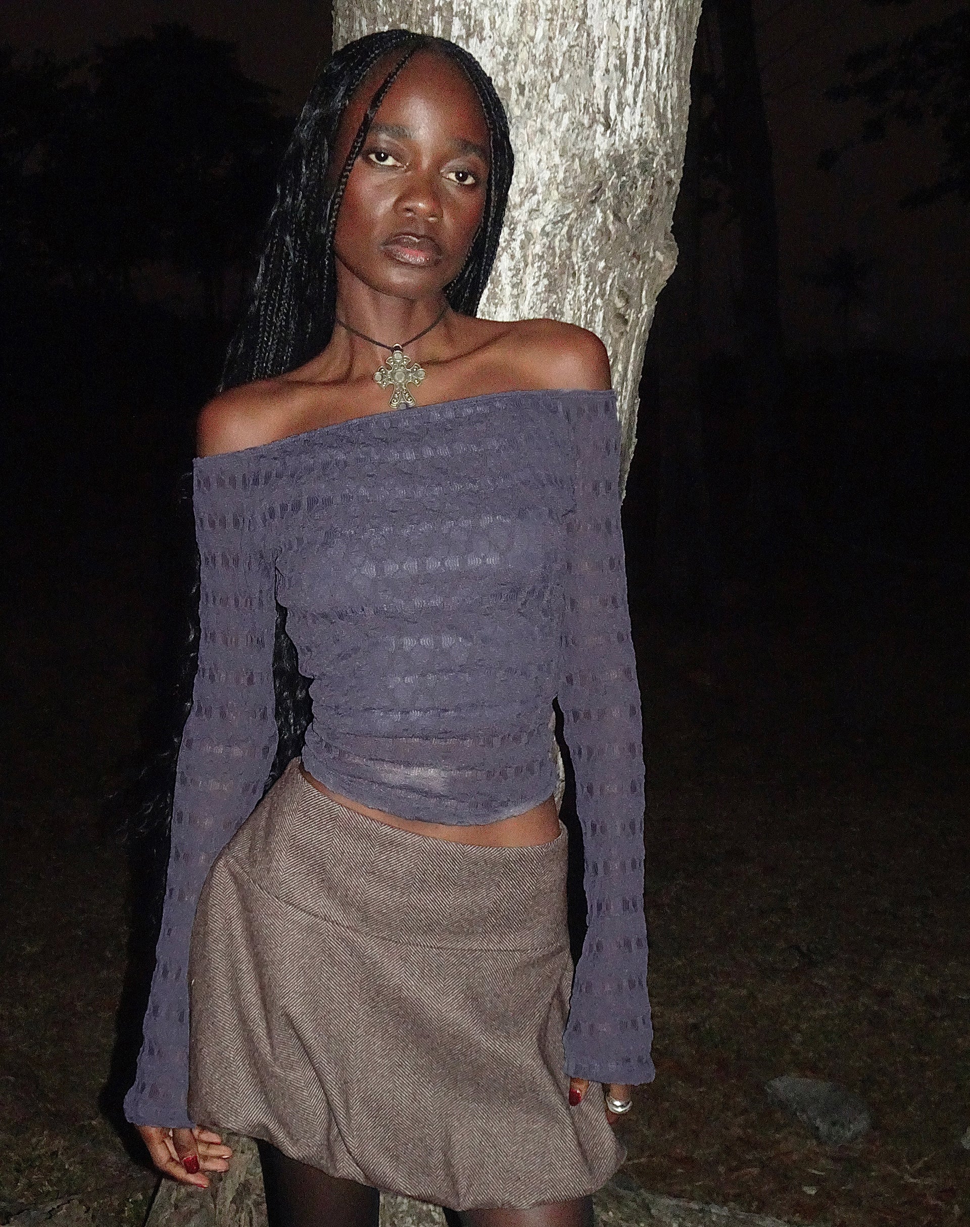 Celina Puffball Mini Skirt in Dark Brown Tailoring-Nico Sky